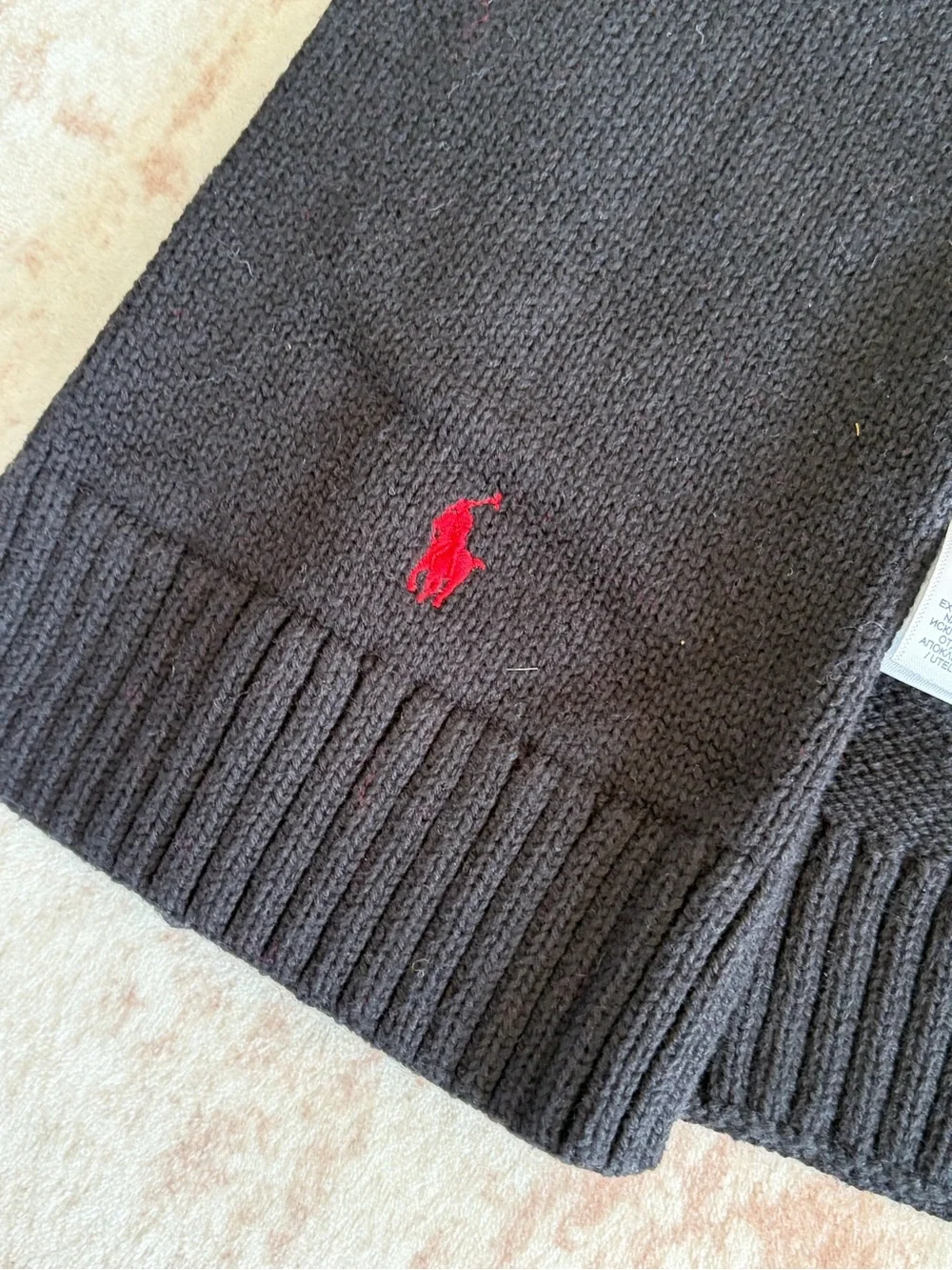 Polo Ralph Lauren Black Knit Scarf with Red Pony Logo cotton 4-7 y boys